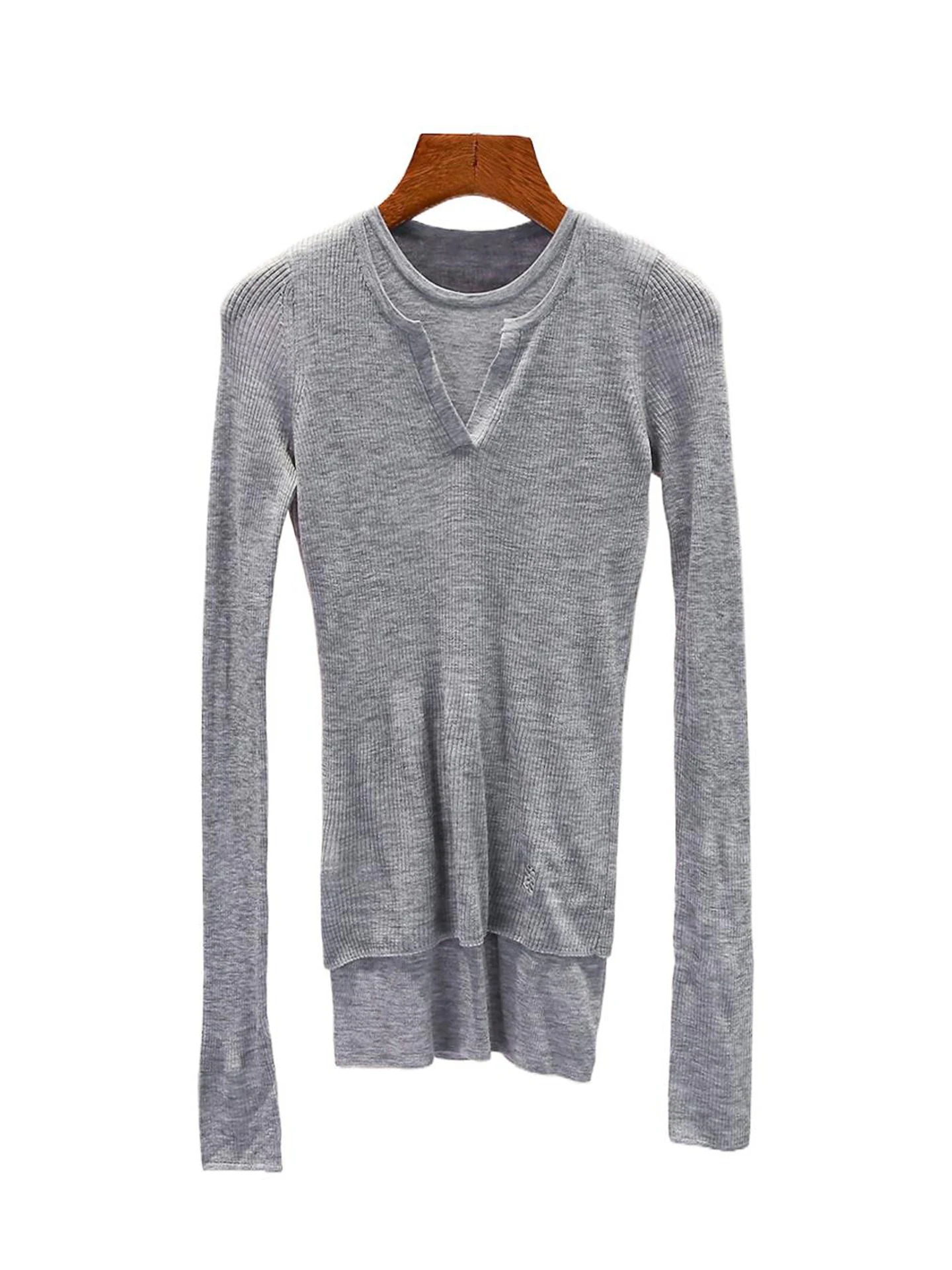 Slim Fit Casual Versátil Top de Malha Feminino Faion Outono Inverno Commute Sle Acolchoado redondo Ne Long Sve Respirável