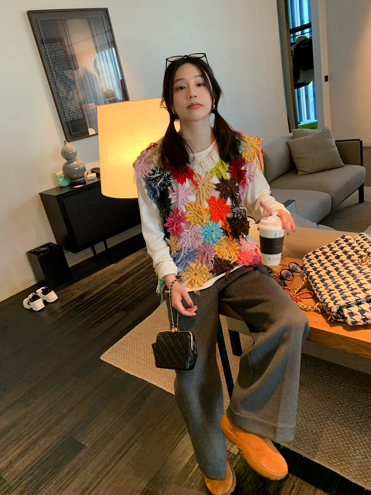 

Handmade Hollow out Knit Vest Vintage Design Outerwear Women's Faion Tumbler Kidoscope Pattern Casual Commute Sle