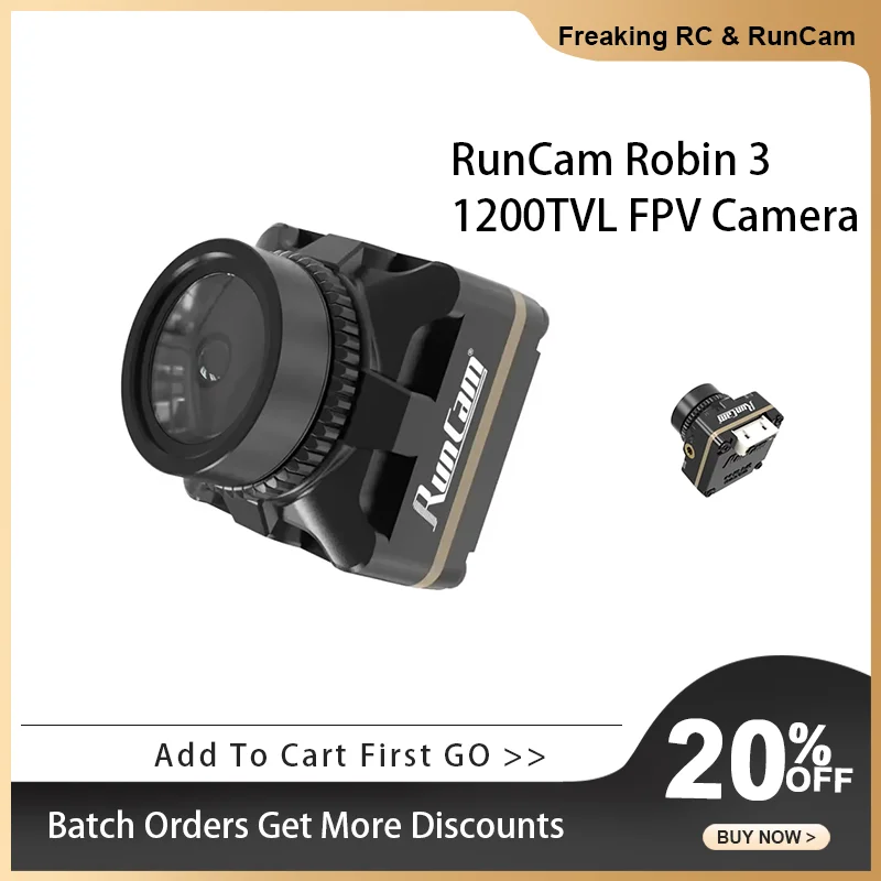 

RunCam Robin 3 1200TVL FPV Camera DC 5-23V Screen Ratio 4:3 5.3g 19*19*19mm for RC FPV Racing Drone Quadcopter Model