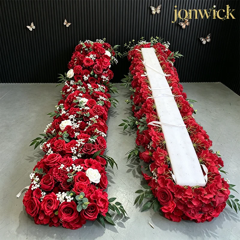 Hochzeits-Hintergrund, Tischläufer, Boden-Blumenbogen, lange Blumenreihe, Bogen-Dekoration, hängende Blumenreihe, Bankett-Blumenstreifen 200CM 100CM – Detail 2