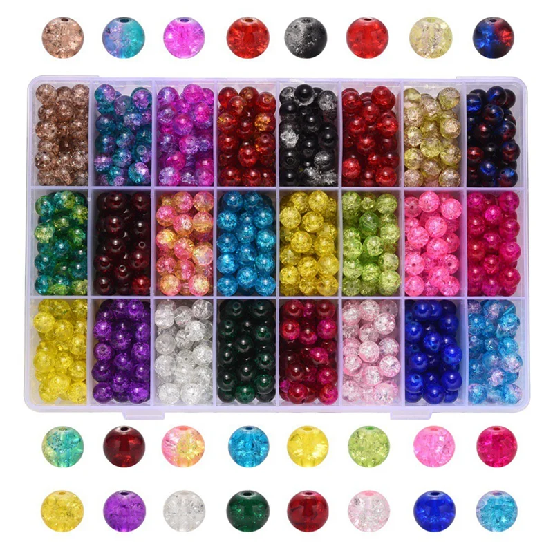 Crackle Lampwork Glass Beads Handcrafted Round Loose Spacer Beads for Bracelets Necklaces Jewelry Making 8Mm