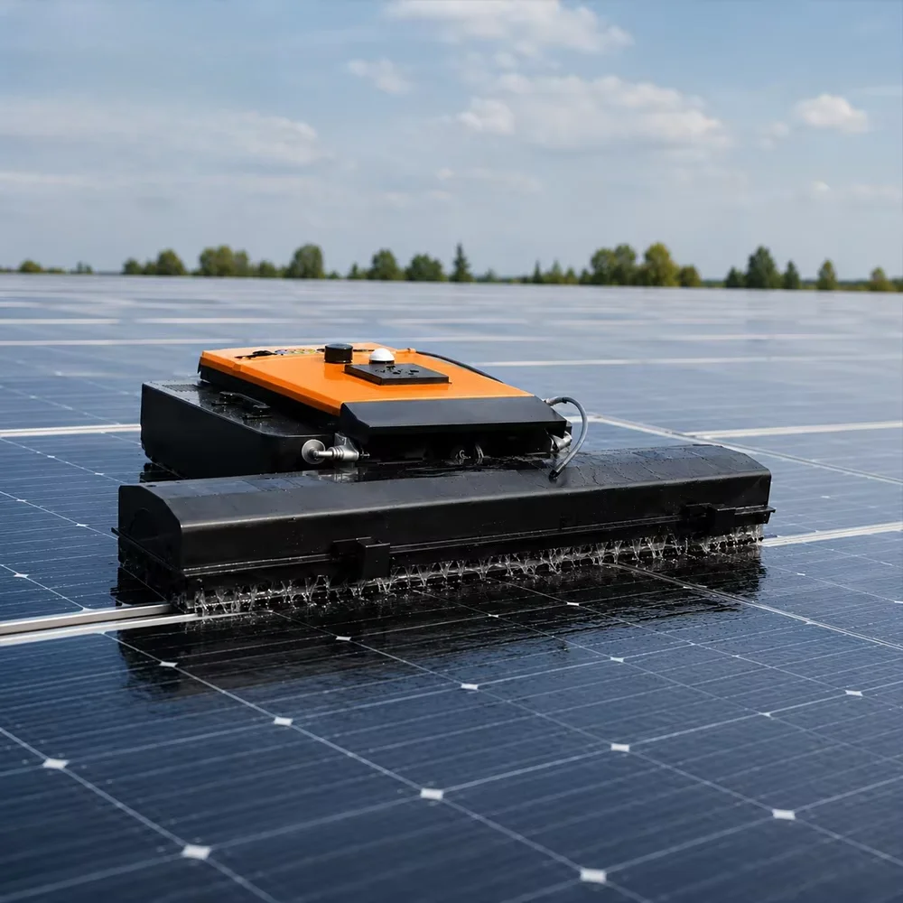 Certified High Efficiency Solar Panel Cleaning Robot With Dry/Water Cleaning Battery Powered 1.2M Cleaning Width