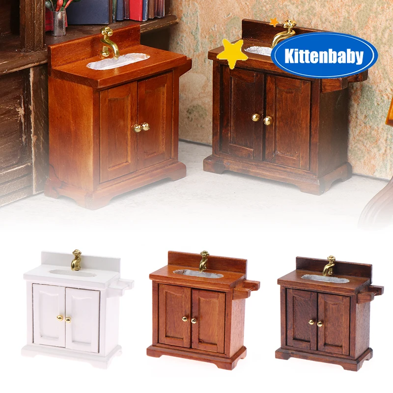 

1/12 Dollhouse Simulation Washing Basin Cabinet Dollhouse Bathroom Sink Furniture Decoration Toy Micro Scene Construction Prop