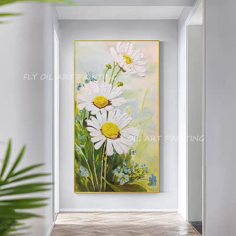 Chamomile Daisies Original Oil Painting Garden Still Life Summer Flowers Painting Hand Painted Meadow Grass Canvas Wall Decor