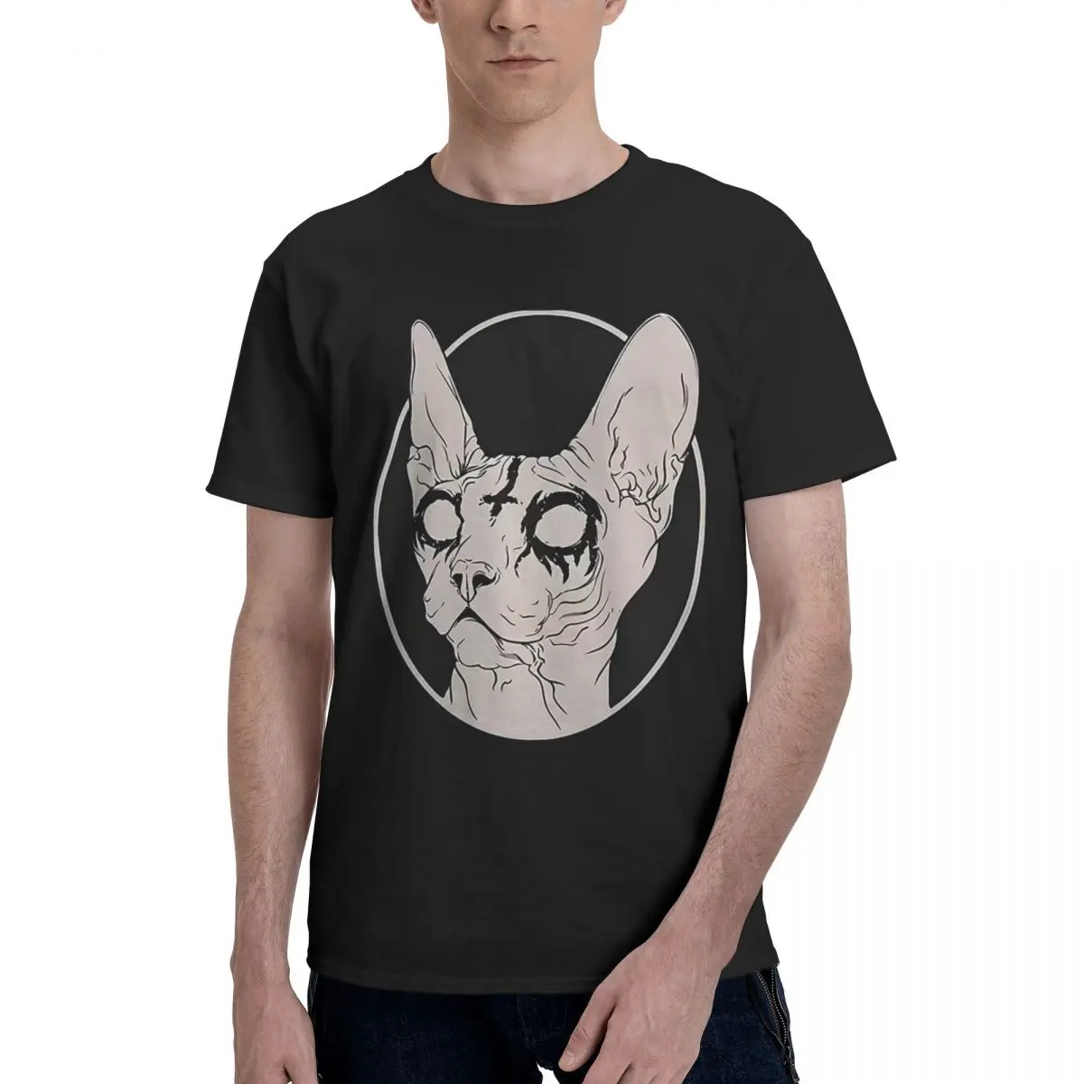 

Sphynx Cat Graphic 100% Cotton Casual Breathable Confortable Anime Funny Ugus T-Shirts Men's Shirt