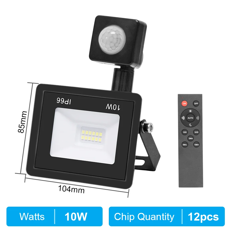 LED Floodlight 10W 20W 30W 50W 100W PIR Motion Sensor AC220V IP66 Waterproof Exterior Projector Spotlight for Garden/Street