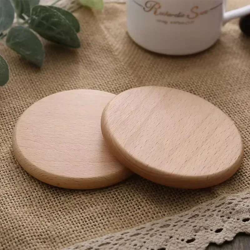 1PCS Solid Walnut Wood Coaster Round Beech Wooden Cup Mat Durable Heat Resistant Tea Coffee Wood Cup Pad Placemats 8.8cm/3.46in