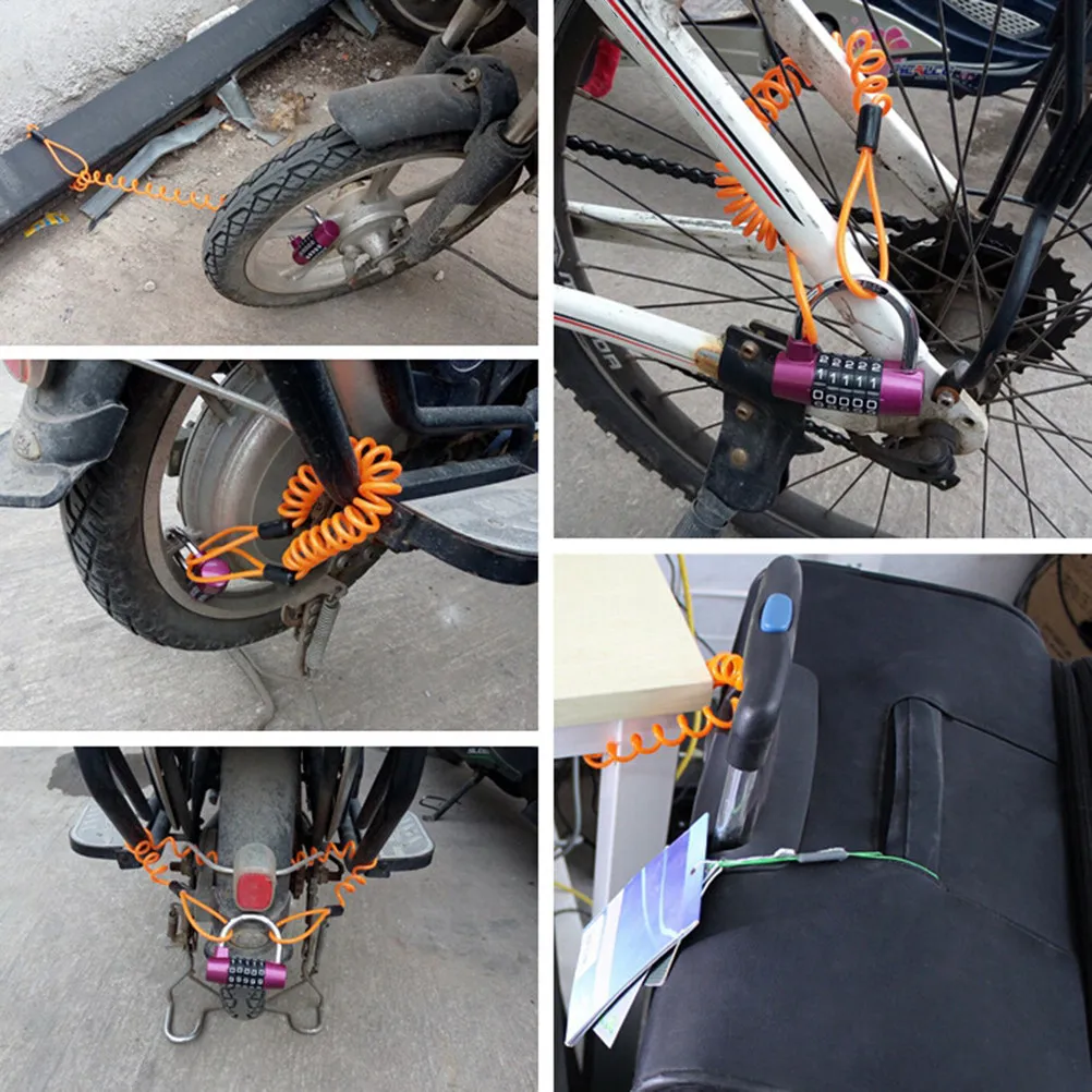 Motorbike Disc Lock Cable Orange Coiled Lightweight Theft Deterrent Suitable for Motorcycles Scooters Bicycles