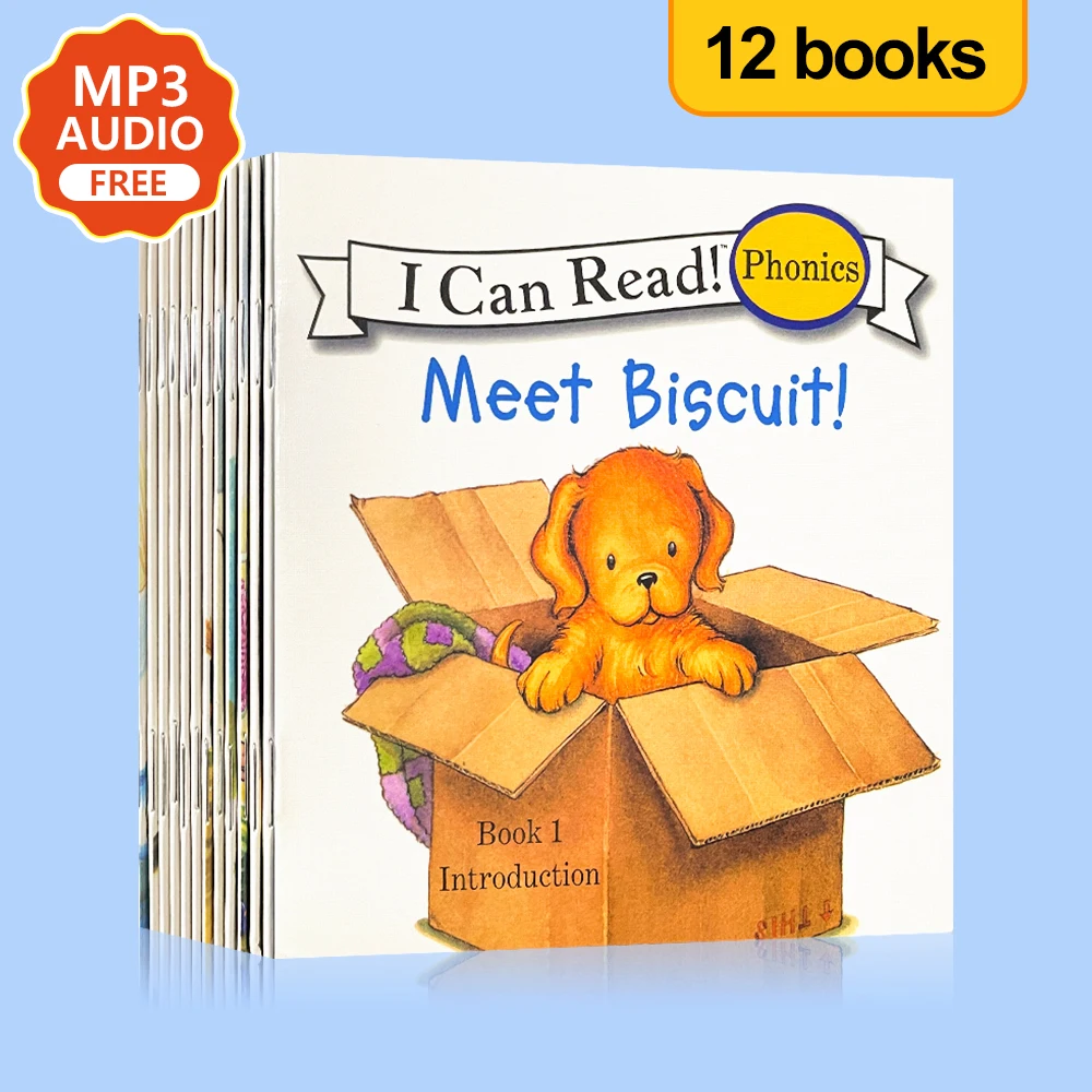 

12Books/set Biscuit Series Phonics English Picture Books "I Can Read" Kids Education Toys For Children Pocket Reading Book