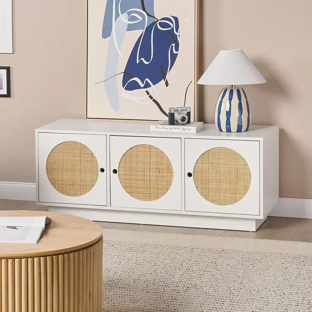-Modern Sideboard Buffet Cabinet Hallway Rattan Wood Storage Sideboard Accent Cabinet Living Room
