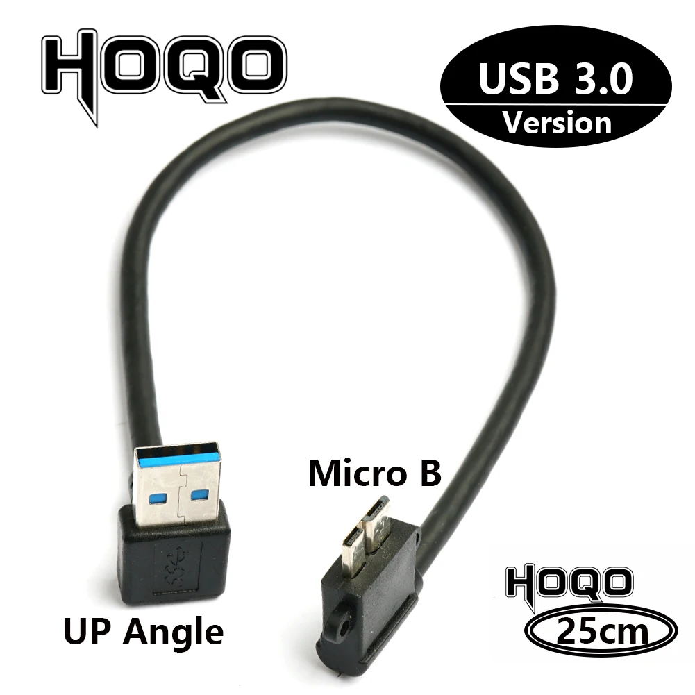 Hoqo-Cable USB 3,0 tipo A Micro B macho, 90 grados, izquierda, derecha, ángulo, para WD, Samsung, HDD, disco duro externo