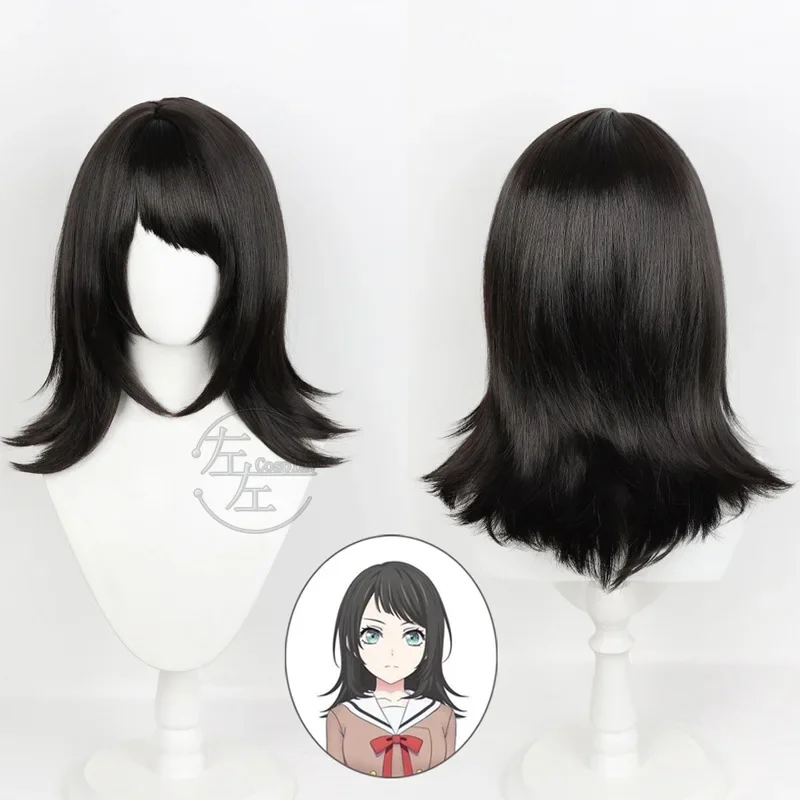 Women Girls  Ave Mujica Timoris Cosplay Wig Yahata Umiri Bassist Black Shoulder-length Wig Heat Resistant Synthetic Hair