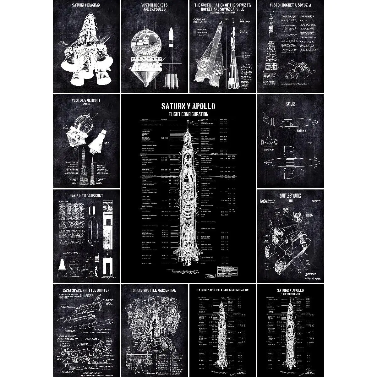 Saturn V Rocket Blueprint Art Poster  SpaceThemed Wall Decor  Enthusiast Collection  Passion Group Prints for Home  Office