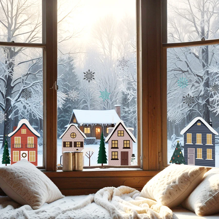 Cartoon Snowflake Small House Window Sticker Self-adhesive Wall Sticker Double-sided Visible Glass Decorative Sticker - view 5