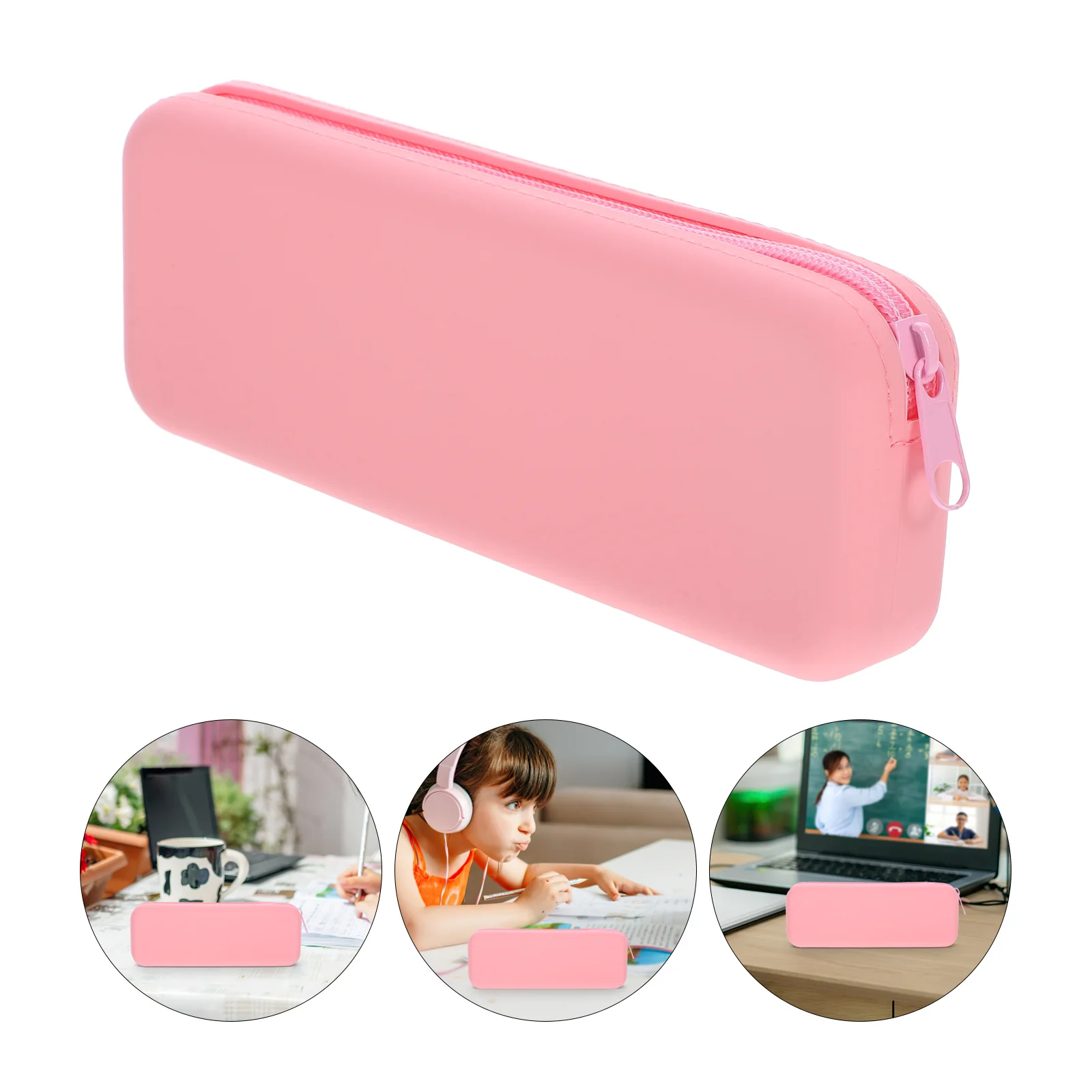 

Silicone Pencil Bag Lovely Creative Wear-Resistant Washable Zipper Smooth Portable Pencil Pouch Storage for Pens Makeup Brushes