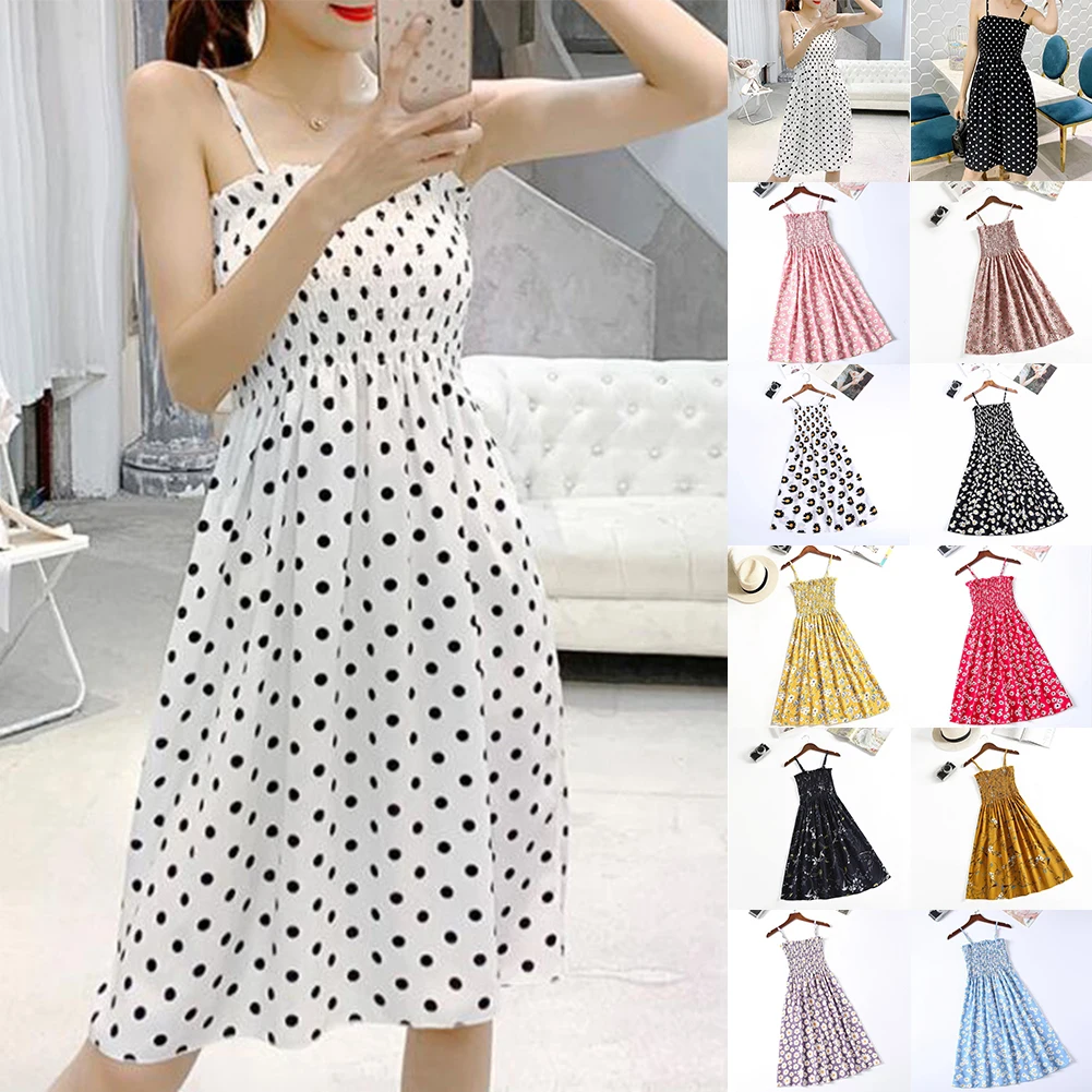 스타일리시 여성 스트랩 플로럴 쉬폰 원피스, 캐쥬얼 2024 신상, 직송