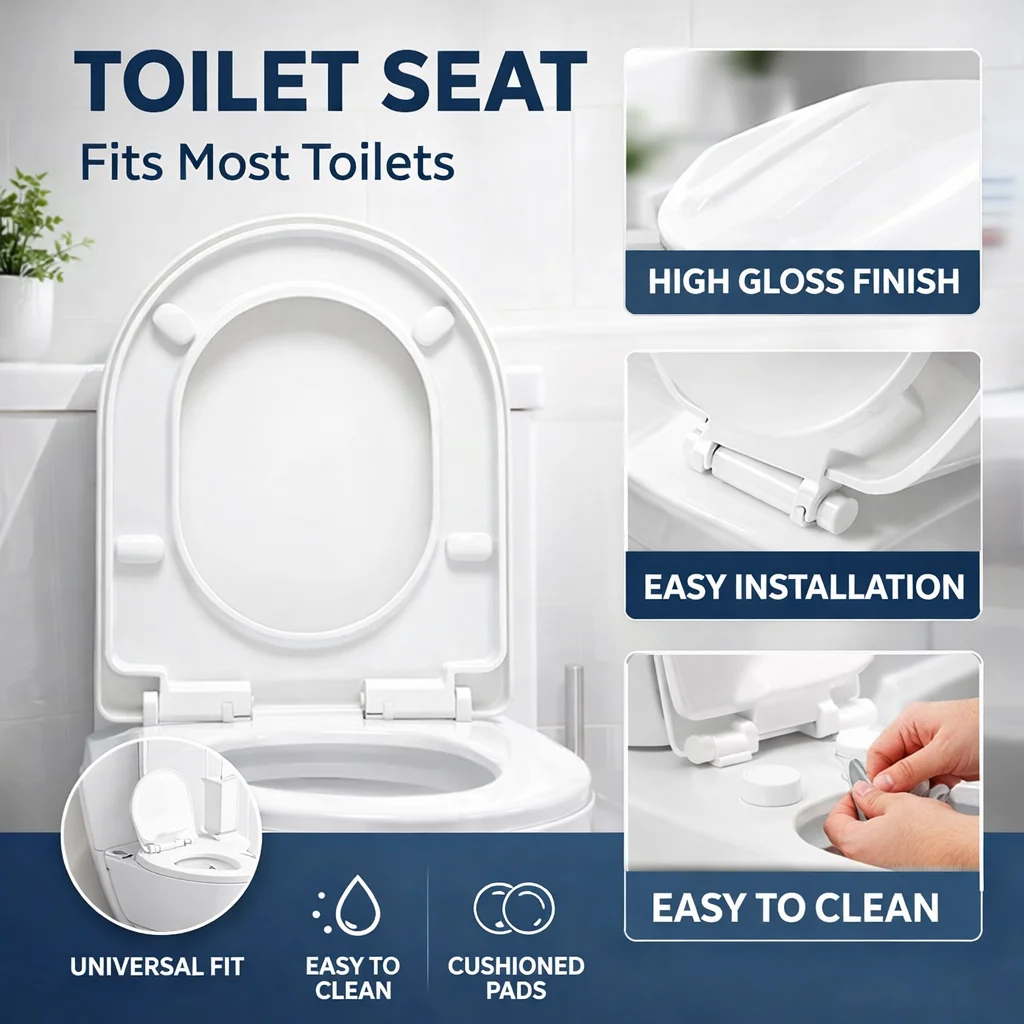 

Universal White Toilet Seat Cover Thickened Replacement Lid for Home Bathroom