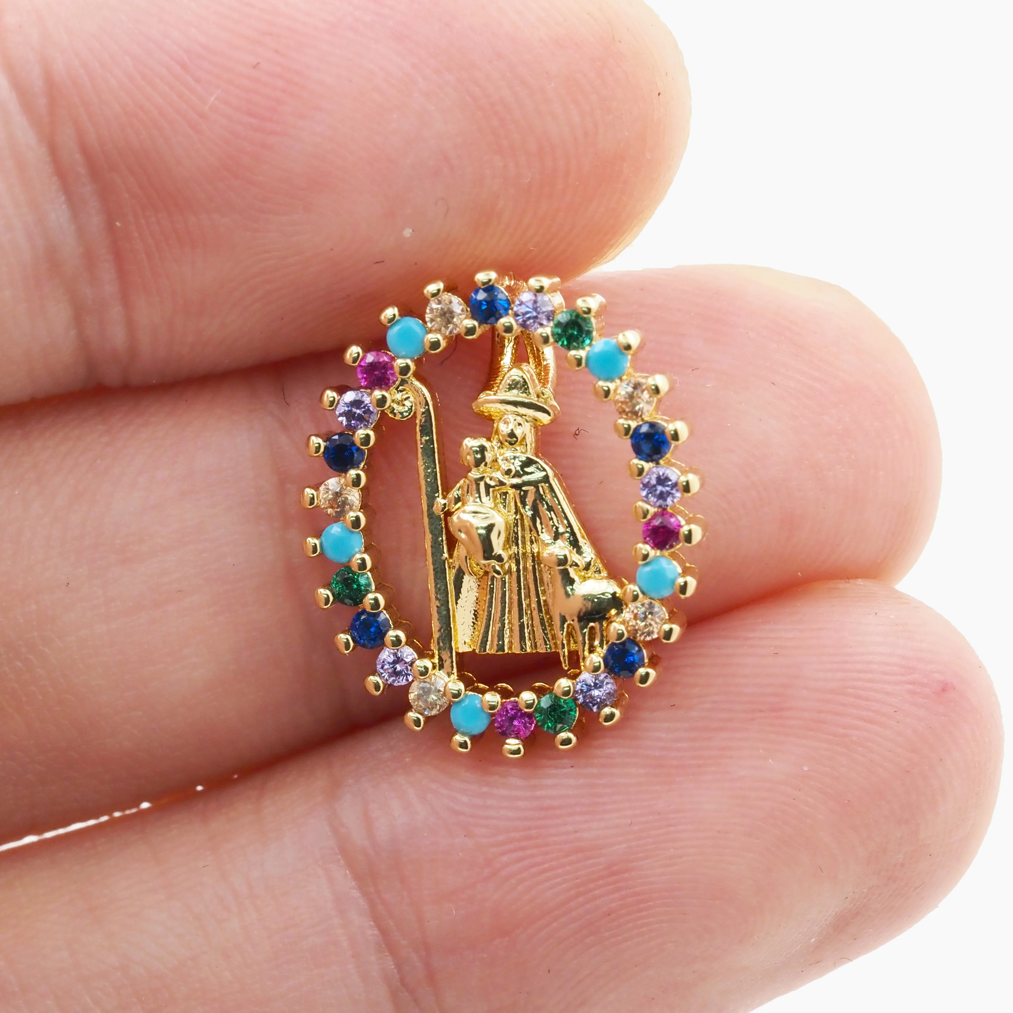 Hip Hop God Of Death Saint Holy Santa Muerte Pendant Necklace Rainbow CZ Gold Plated Christian Jewelry Accessories For Women Men