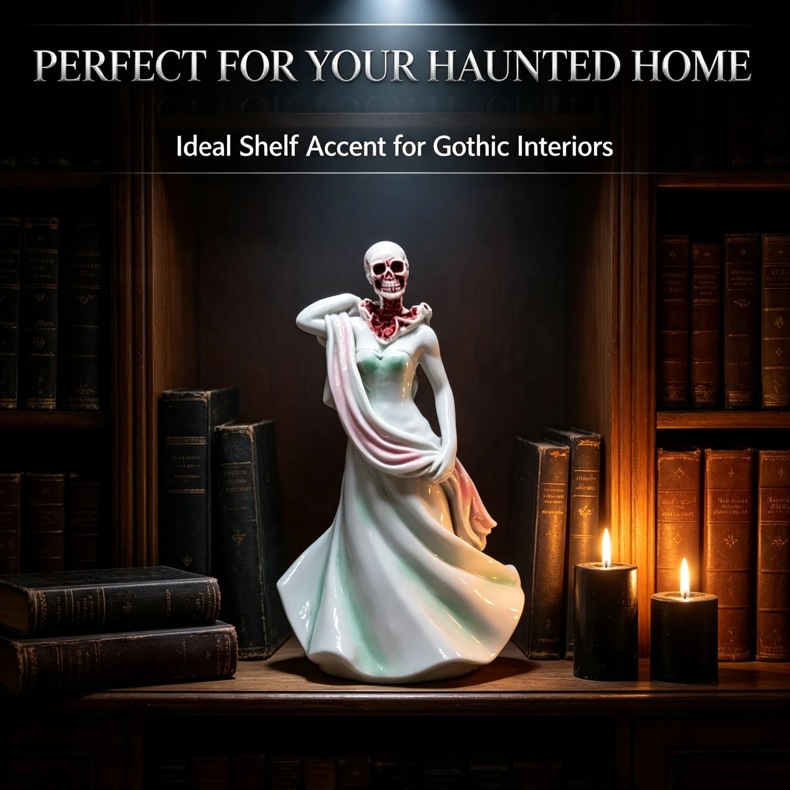 Resin Skeleton Lady Statue Gothic Horror Broken Bride Sculpture Yellow Dress Halloween Home Bar Party Prop Spooky Decor Gift