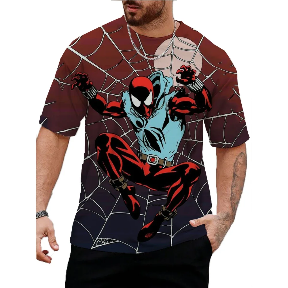 Disney Marvel Spider Man Print T Shirts For Men Crew Neck Loose Short Sleeve Tee Shirt Outdoor Oversized T-shirt Men Clothing