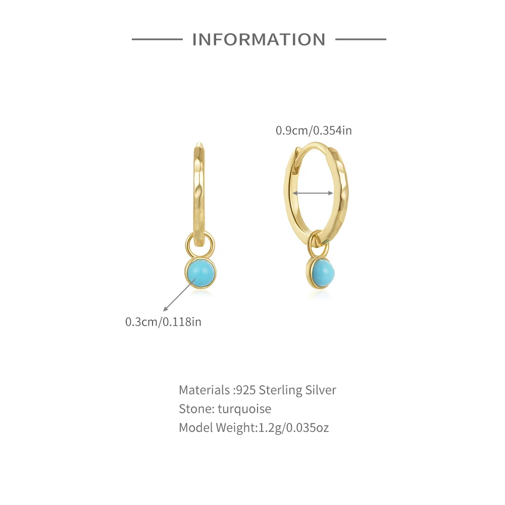 CANNER 925 Sterling Silver Classic Turquoise Hoop Earrings For Women 18k Gold Ins Simple Earrings Fine Jewelry For Party Gifts