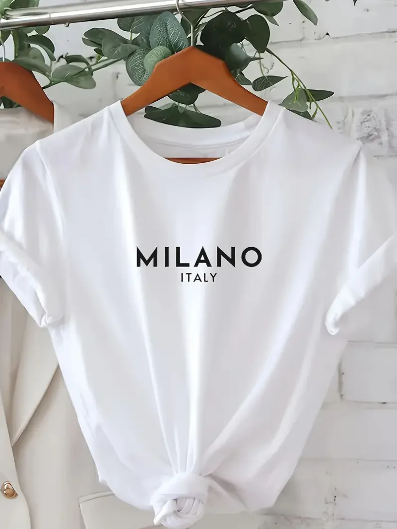 

Модная футболка с принтом Milano, повседневная футболка с круглым вырезом и короткими рукавами, весенне-летняя женская одежда