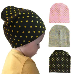 Spring Autumn Baby Beanies Gold Love Heart Print Baby Hat for Girls Boys Toddler Cap Knit Infant Hat Baby Clothes Accessories