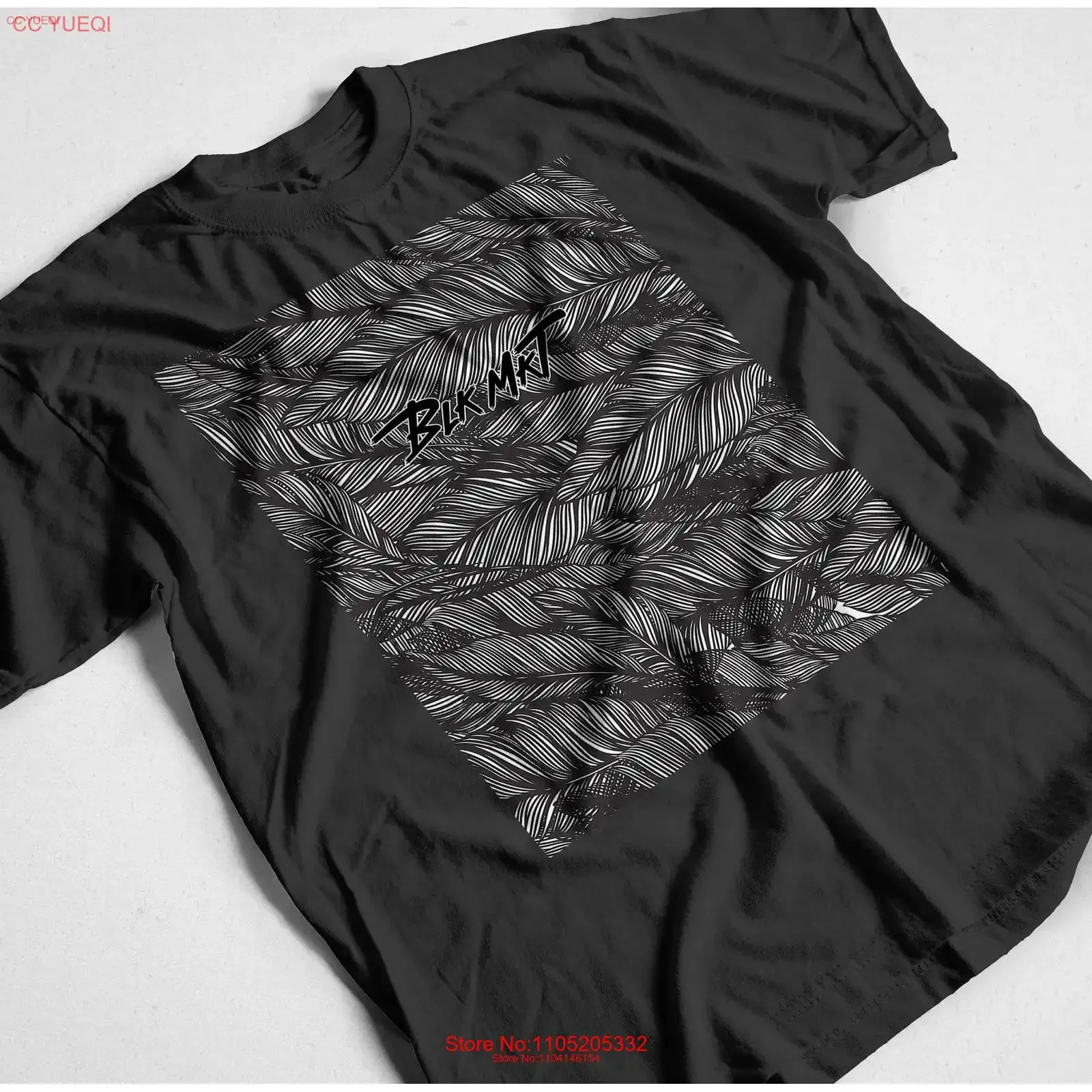 Floral Print Botanical Series T Shirt Black White Feather Cotton Urban Trendy Flower Plant BLK MKT Men s vintage Washed