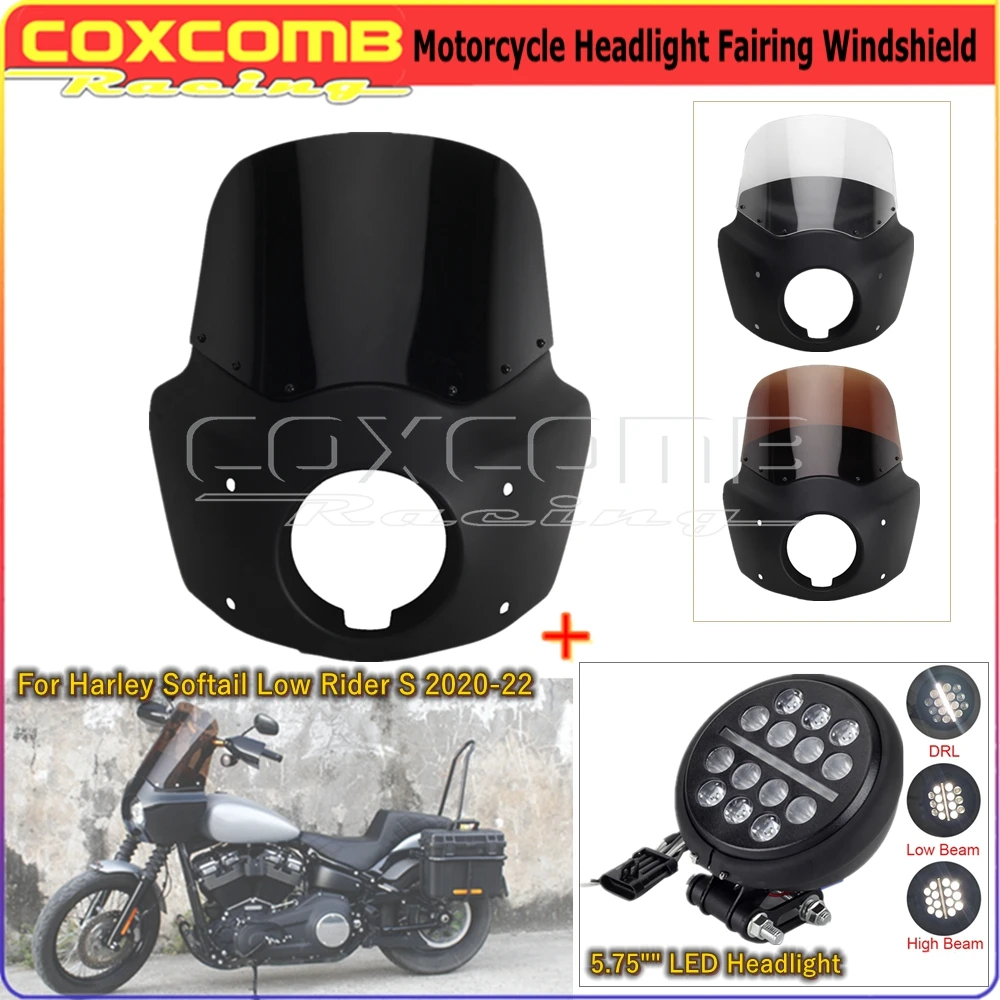 

11'' 15'' Motorcycle Fairing Windshield Kit W/ 5.75" LED Headlight Hi/Lo DRL Headlamp For Harley Softail Low Rider S FXLRS 20-22