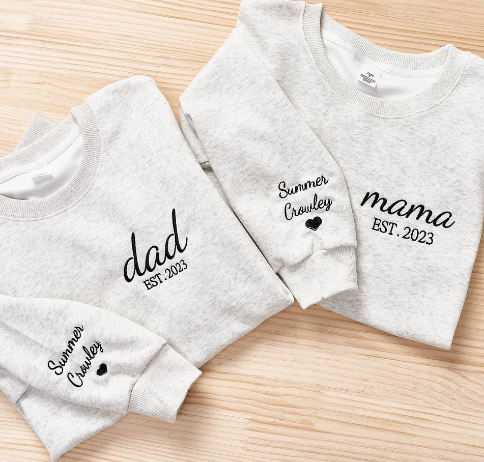 Custom Embroidered Sweatshirt, Kids Name On Sleeve With Heart, Grandpa Shirt With Date, Daddy Est Year Shirt, Gift For New Dad