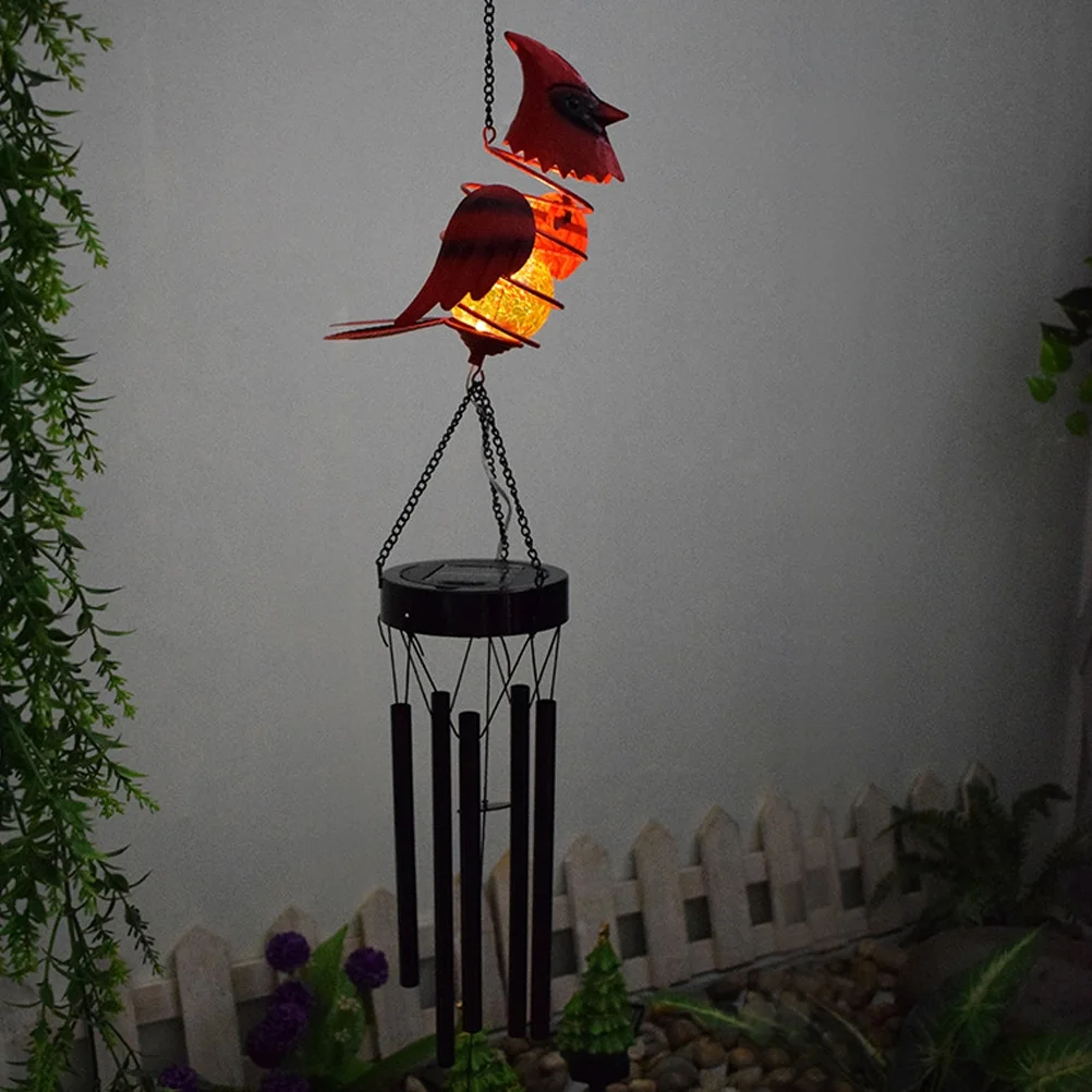 

Red Bird Wind Chime Lamp Solar Cardinal Chimes Outdoor Lights Commemorate Garden Decor Chandelier Wrought Iron