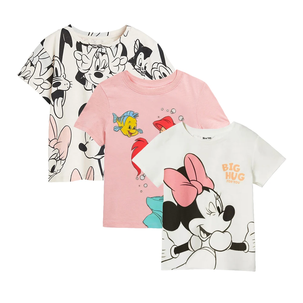 3PCS Kids Tshirts For 1-7Y Mickey Mouse T-shirts For Kids Summer Wear Tees Toddler Girl Boy Coton Short Sleeves Baby Clothes