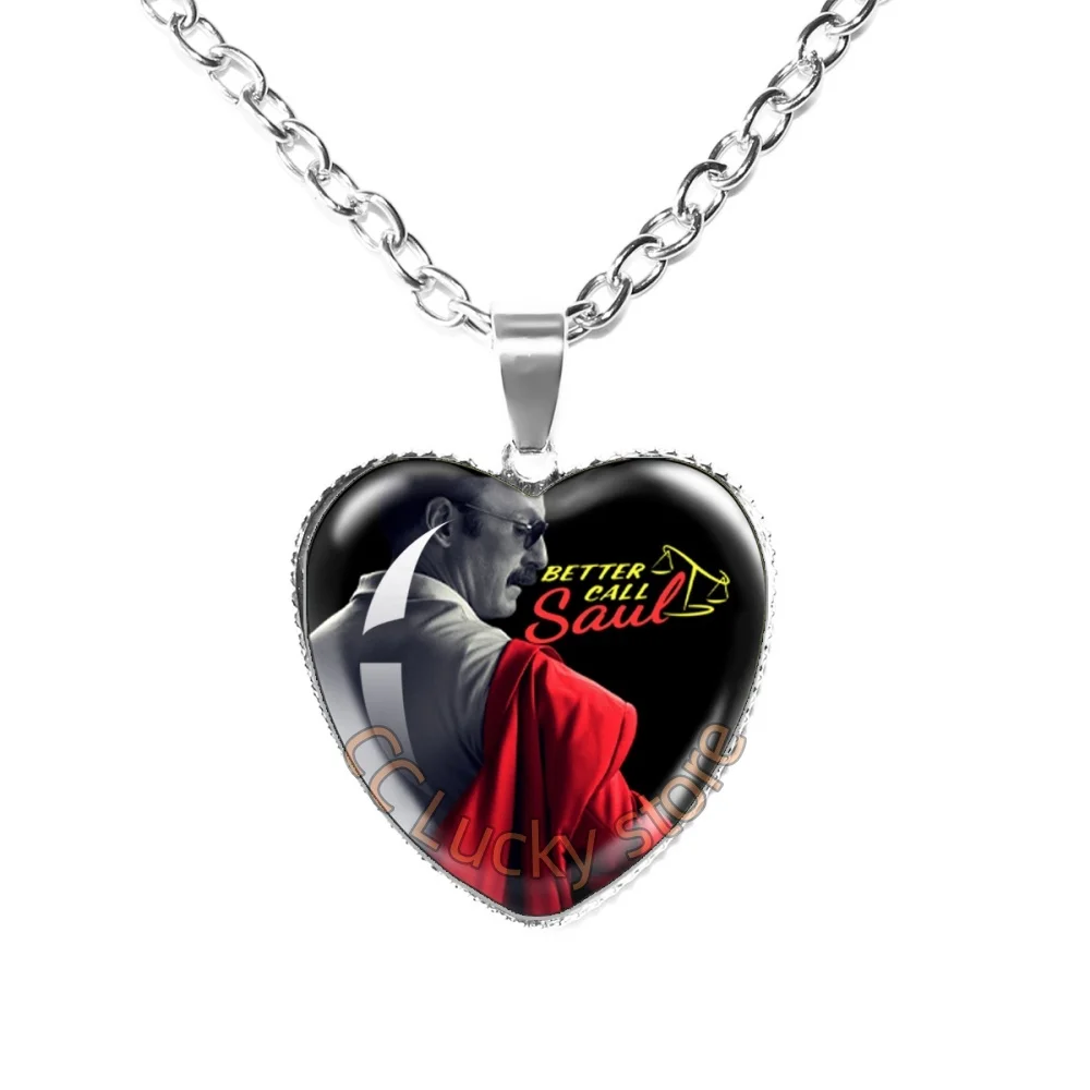American TV Series Better Call Saul Pandent Los Pollos Hermanos 25mm Serrated Heart Necklace  Accessories Cabochon Jewelry Gift