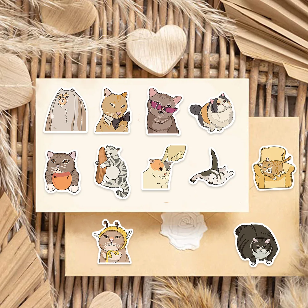 50 pezzi adesivi decorativi simpatico e divertente gatto re adesivi per album fatti a mano con tazza d'acqua per notebook, bagagli fai da te