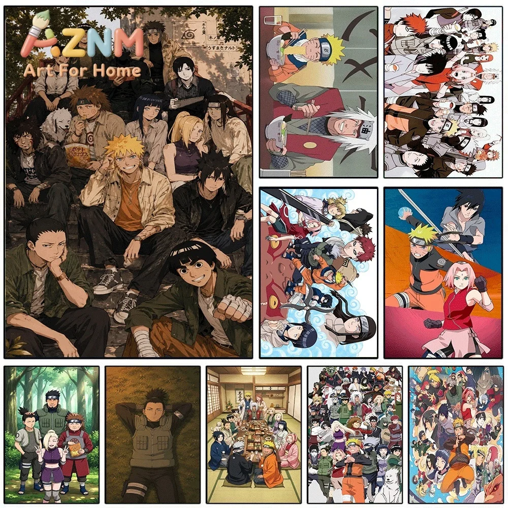 Anime Naruto Canvas Wall Art Konoha Ninjas Casual Group Portrait Poster Unframed Canvas Painting Bedroom Living Room Home Wall