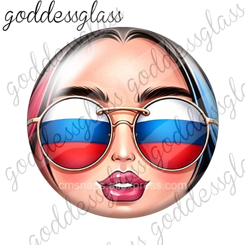 Russian flag sunglasses Matryoshka doll face 12mm/18mm/20mm/25mm Round photo glass cabochon flat back Accessories DIY jewelry image 6
