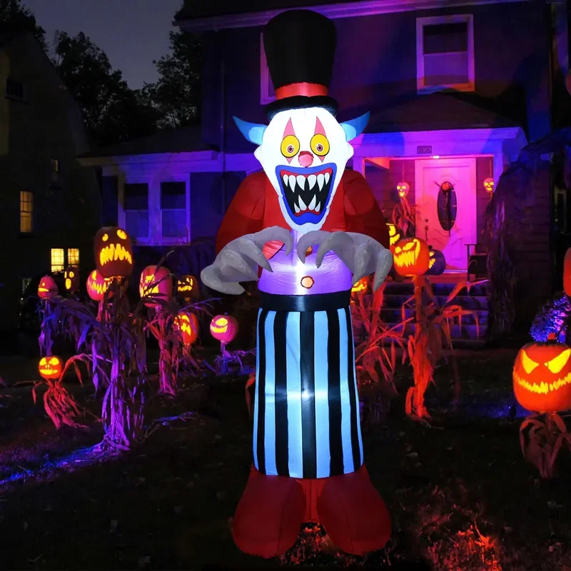 2.7m Halloween Inflatable Clown LED Light Up Air Blown Model Outdoor Yard Holiday Party Decoration Cartoon Figure Display