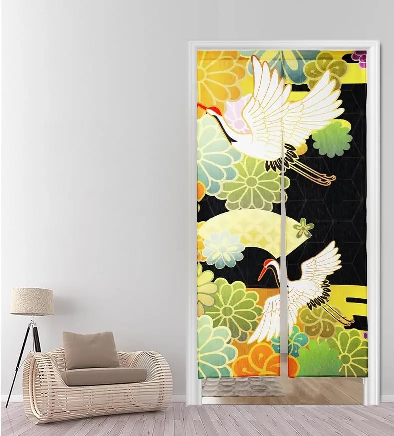 

Занавеска на дверной проем в японском стиле Noren с изображением японского узора Жураля Цуру, напечатанная на ее (узор 1)