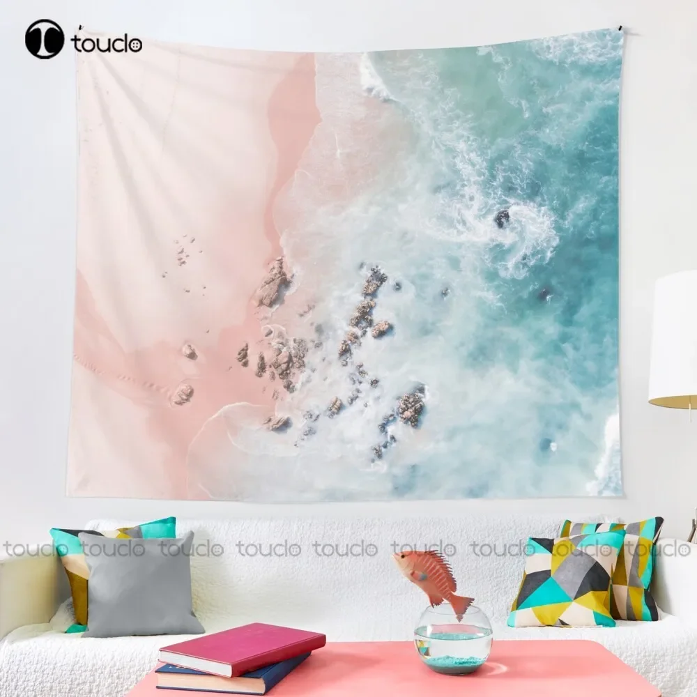 Sea Bliss - Aerial Pink Beach Ocean Sea Photography By Ingrid Beddoes Tapestry Meme Tapestry Custom Decoration Wall Hanging