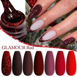 LILYCUTE 7ML Dark Red Glitter Color Gel Nail Polish Autumn Red Series Semi Permanent Nail Art Gel Varnish Need Matte Top Coat
