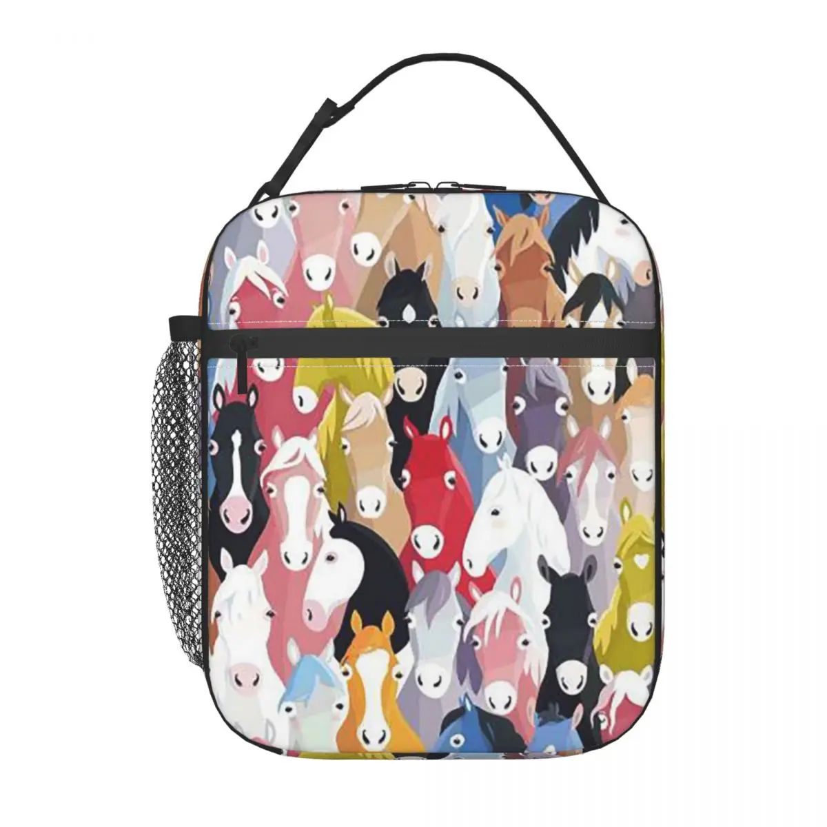 Cartoon Horse Printed Insulated Lunch Bag for Women Kids Portable Food Boxes Thermal Lunch Box Tote