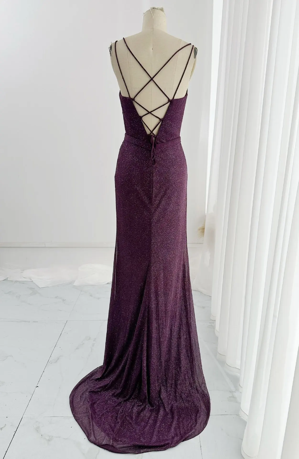 Purple -Sexy Camisole Tube Top Flash Beta Better Tibetan Slim Tail Tail Evening Dress M2015