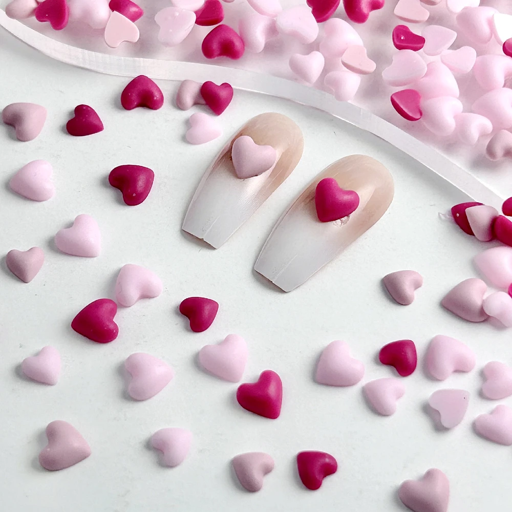 

50PCS 5mm 6mm Pink 3D Acrylic Love Heart Nail Art Charms Accessories Flatback Resin Parts For Manicure Nails Decoration Supplies
