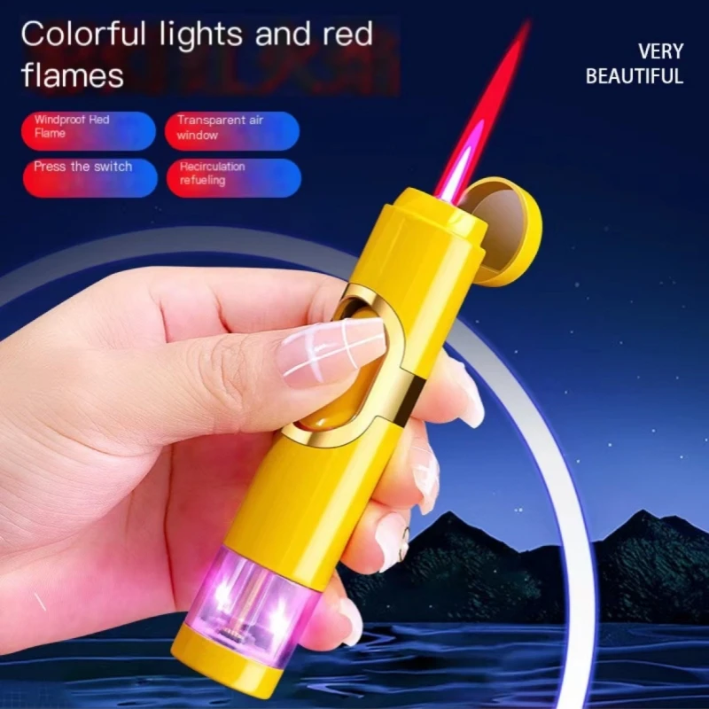 New Mini Luminous Transparent Gas Tand Inflatable Lighter Windproof Red Flame Torch Lighters Smoking Accessories Gadgets for Men