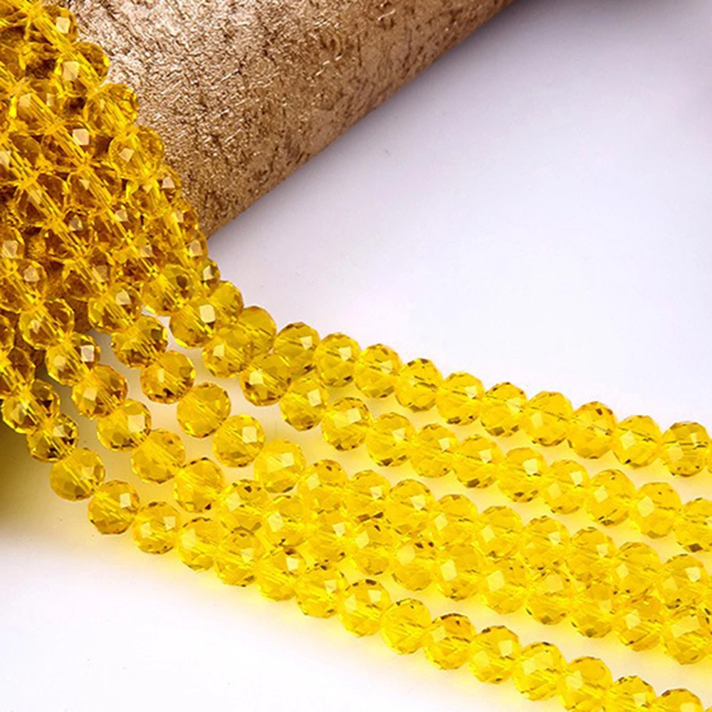 6 8 10mm 1Strand 5Strands Yellow Glass Faceted Crystal Style Bead Loose Beads for Beading Accessories TMB21