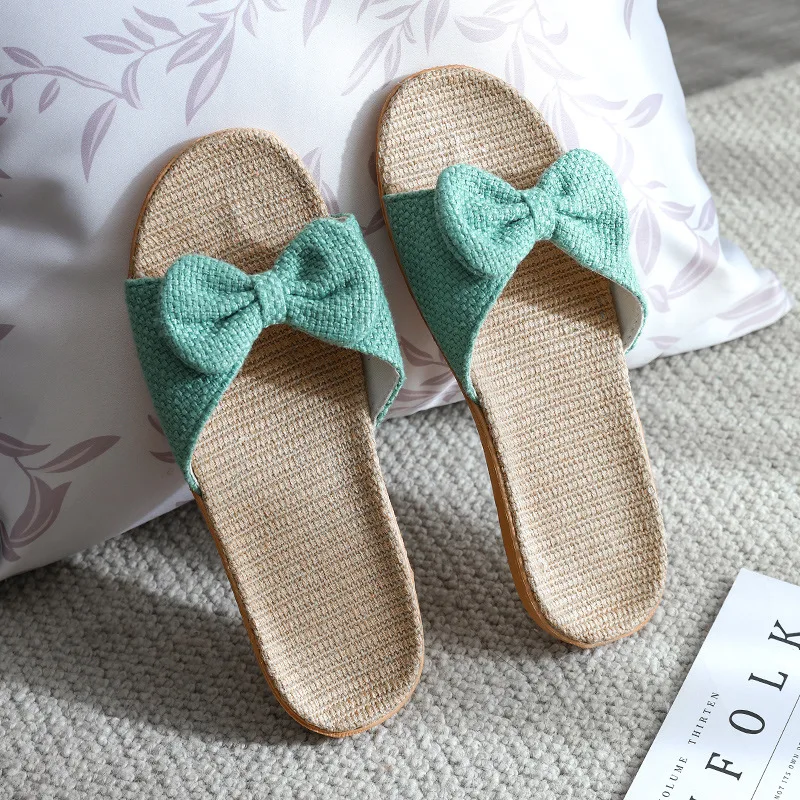2023 new products casual linen slippers one word ladies summer indoor mute home non-slip comfortable fashion