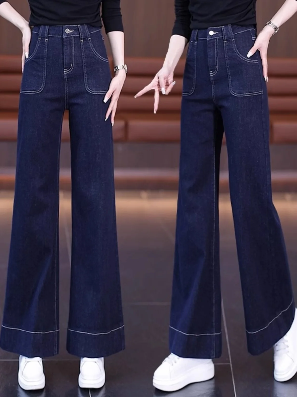 High Waist Wide Leg Jeans Women's Spring Autumn 2025 New Style Slimming Floor-Length Pants Small Stature Loose Straight Leg
