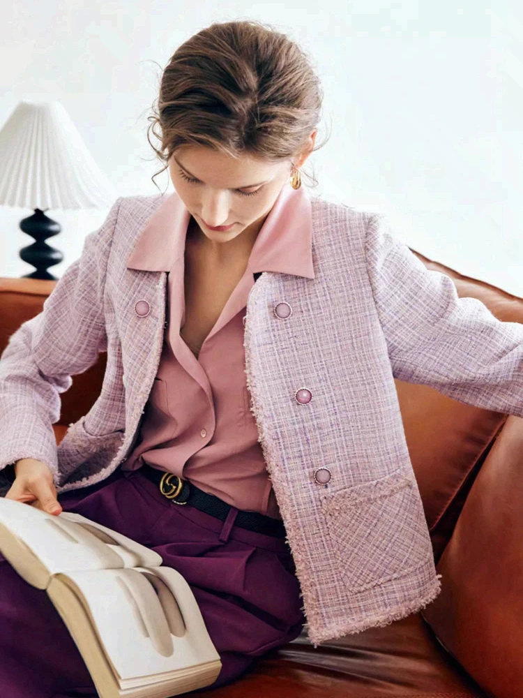 OLrain الفرنسية معطف قصير المرأة خريف 2025 مزاجه الجديد منقوشة الحلو الأعلى أنيقة تخفيف جيب س الرقبة جاكيتات O22QW63195 #3