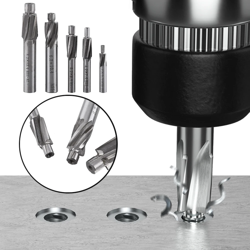 5pcs Countersink Drill Bits Milling Fixed Position Cutter Countersink Router Bits M3-M8 Counterbore End Mill Pilot