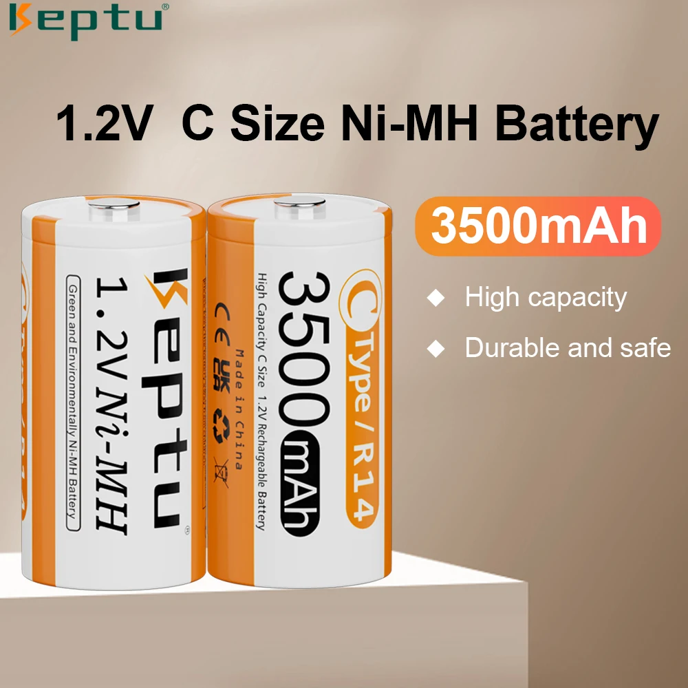 

Keptu C size rechargeable battery 1.2V nimh 3500mAh C type batteries NI-MH R14 for Flashlight Gas Cooker
